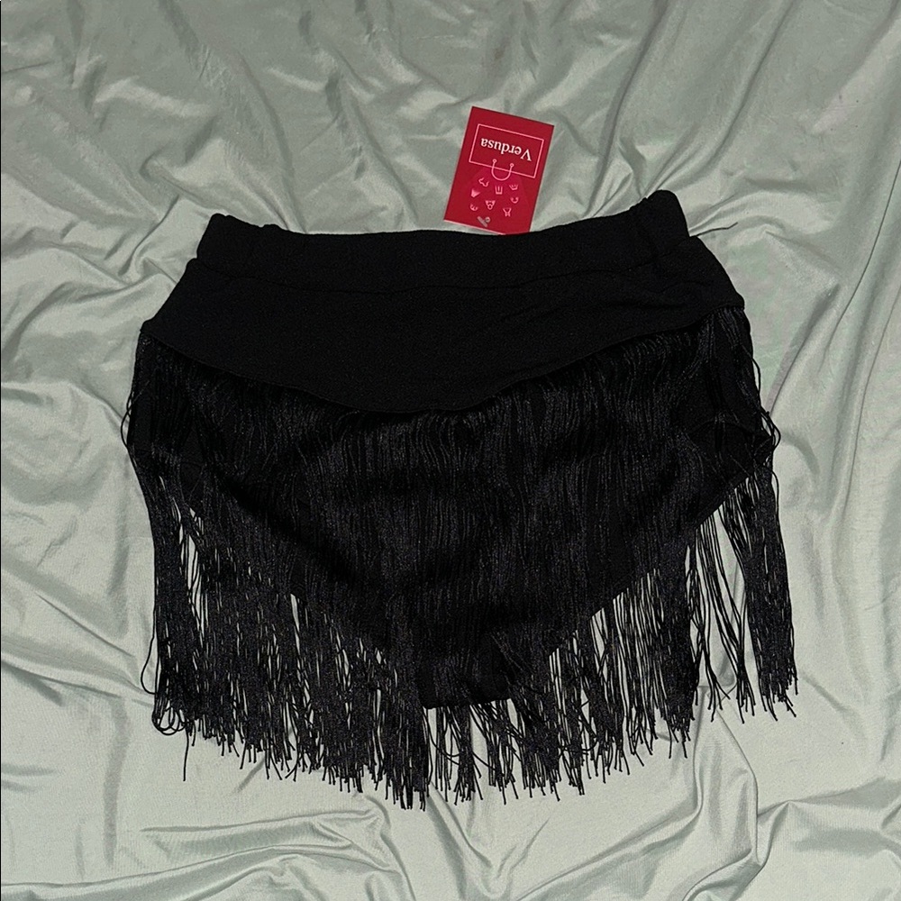 Black High Waist Fringe Shorts